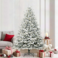 vidaXL Konstgjord förbelyst julgran med kulset Grön 210 cm PVC och PE