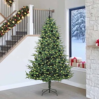 vidaXL Konstgjord förbelyst julgran med kulset Grön 240 cm PVC och PE