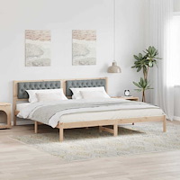 vidaXL Sängram med huvudgavel Ljusgrå 200 x 200 cm Massiv furu