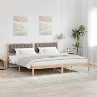vidaXL Sängram med huvudgavel Taupe 200 x 200 cm Massiv furu