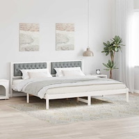 vidaXL Sängram med huvudgavel Ljusgrå 200 x 200 cm Massiv furu