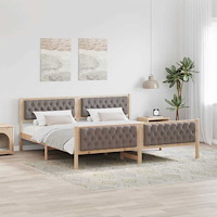 vidaXL Sängram med huvudgavel Taupe 200 x 200 cm Massiv furu