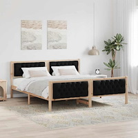 vidaXL Sängram med huvudgavel Svart 160 x 200 cm Massiv furu