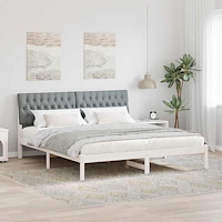 vidaXL Sängram med Klädd Huvudgavel Vit 180 x 200 cm Massiv furu