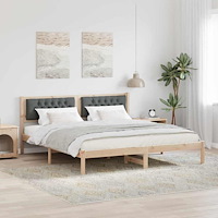 vidaXL Sängram med huvudgavel Mörkgrå 160 x 200 cm Massiv furu