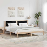 vidaXL Sängram med huvudgavel Svart 160 x 200 cm Massiv furu