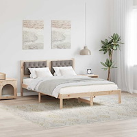 vidaXL Sängram med huvudgavel Taupe 140 x 190 cm Massiv furu