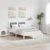 vidaXL Sängram med huvudgavel Ljusgrå 135 x 190 cm Massiv furu