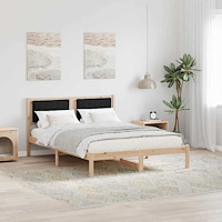 vidaXL Sängram med Klädd Huvudgavel Svart 120 x 190 cm Massiv furu