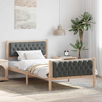 vidaXL Sängram med huvudgavel Mörkgrå 100 x 200 cm Massiv furu