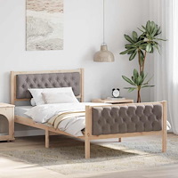 vidaXL Sängram med huvudgavel Taupe 100 x 200 cm Massiv furu