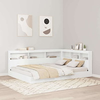 vidaXL Bokhylla Säng med huvudgavel Vit 135 x 190 cm Konstruerat trä