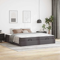 vidaXL Sängram med madrass med madrass Grå 200 x 200 cm Konstläder