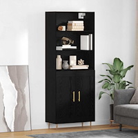 vidaXL Skåp Väggmonterad med låda 2 pcs Svart Ek Konstruerat trä