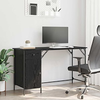 vidaXL Datorbord med låda Svart Ek 131 x 48 x 75 cm Konstruerat trä