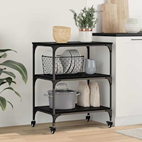 vidaXL Köksvagn Svart Ek 60 x 41 x 76 cm Konstruerat trä