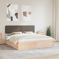 vidaXL Sängram med Klädd Huvudgavel Taupe 200 x 200 cm Massiv furu