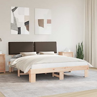 vidaXL Sängram med Klädd Huvudgavel Taupe 200 x 200 cm Massiv furu