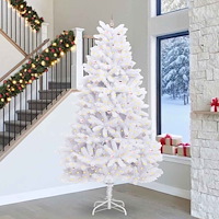 vidaXL Plast Hingad Julgran med 300 LED-lampor Vit 300 cm PVC och stål