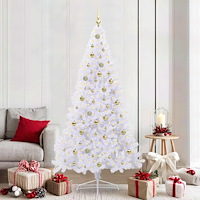 vidaXL Konstgjord julgran med 300 LED-lampor Vit 210 cm PVC och stål