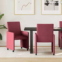 vidaXL Matstolar med hjul med hjul 2 pcs Vinröd 57 x 66 x 94 cm tyg