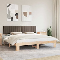 vidaXL Sängram med Klädd Huvudgavel Taupe 200 x 200 cm Massiv furu