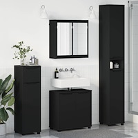 vidaXL Badrumsmöbelset med låda med hylla 4 pcs Svart Konstruerat trä