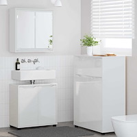 vidaXL Badrumsmöbelset med låda 3 pcs Högblanka vita Konstruerat trä