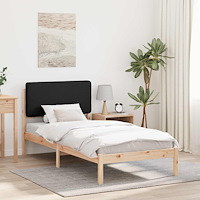 vidaXL Sängram med Klädd Huvudgavel Svart 75 x 190 cm Massiv furu