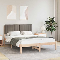 vidaXL Sängram med Klädd Huvudgavel Taupe 140 x 200 cm Massiv furu