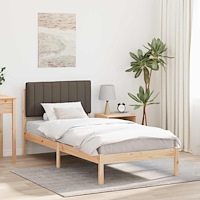 vidaXL Sängram med Klädd Huvudgavel Taupe 90 x 190 cm Massiv furu