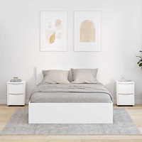 vidaXL Sängbord med låda 2 pcs Vit 30,5 x 30 x 43 cm Konstruerat trä