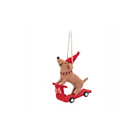 SASS & BELLE Santa Sausage Dog on a Scooter Felt Decoration