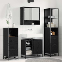 vidaXL Badrumsmöbelset med låda 3 pcs Svart Ek Konstruerat trä