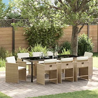 vidaXL Trädgårdsmöbelset 9 pcs Beige konstrotting