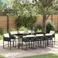 vidaXL Trädgårdsmöbelset 9 pcs Svart konstrotting