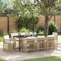 vidaXL Trädgårdsmöbelset 9 pcs Beige konstrotting