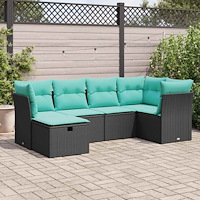 vidaXL Loungegrupp med dynor 6 delar svart konstrotting