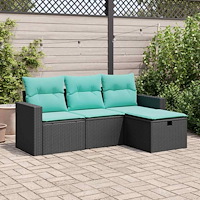 vidaXL Soffgrupp för trädgård med dynor 4 delar svart konstrotting