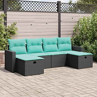 vidaXL Loungegrupp med dynor 6 delar svart konstrotting