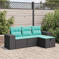 vidaXL Soffgrupp för trädgård med dynor 4 delar svart konstrotting