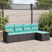 vidaXL Loungegrupp för trädgården med dynor 5 delar svart konstrotting