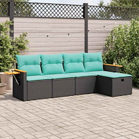 vidaXL Loungegrupp för trädgården med dynor 5 delar svart konstrotting