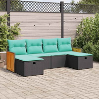 vidaXL Loungegrupp med dynor 6 delar svart konstrotting