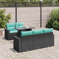 vidaXL Trädgårdssoffset med dynor 6 delar svart konstrotting akaciaträ