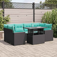 vidaXL Trädgårdssoffset med dynor 7 delar svart konstrotting akaciaträ