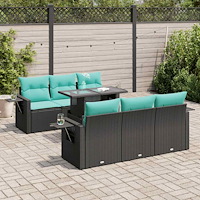 vidaXL Trädgårdssoffset med dynor 7 delar svart konstrotting akaciaträ