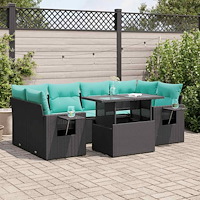 vidaXL Trädgårdssoffset med dynor 7 delar svart konstrotting akaciaträ