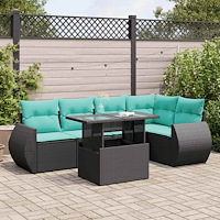 vidaXL Trädgårdssoffset med dynor 6 delar svart konstrotting akaciaträ