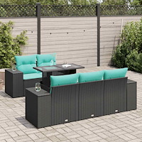 vidaXL Trädgårdssoffset med dynor 6 delar svart konstrotting akaciaträ